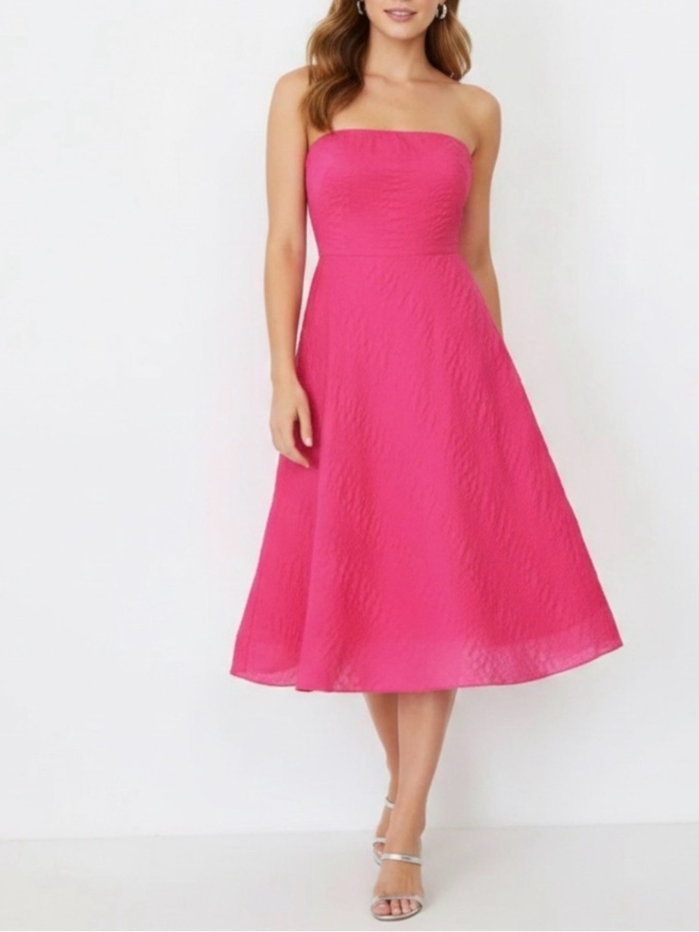 J crewStrapless pink linen Midi Dress size 2